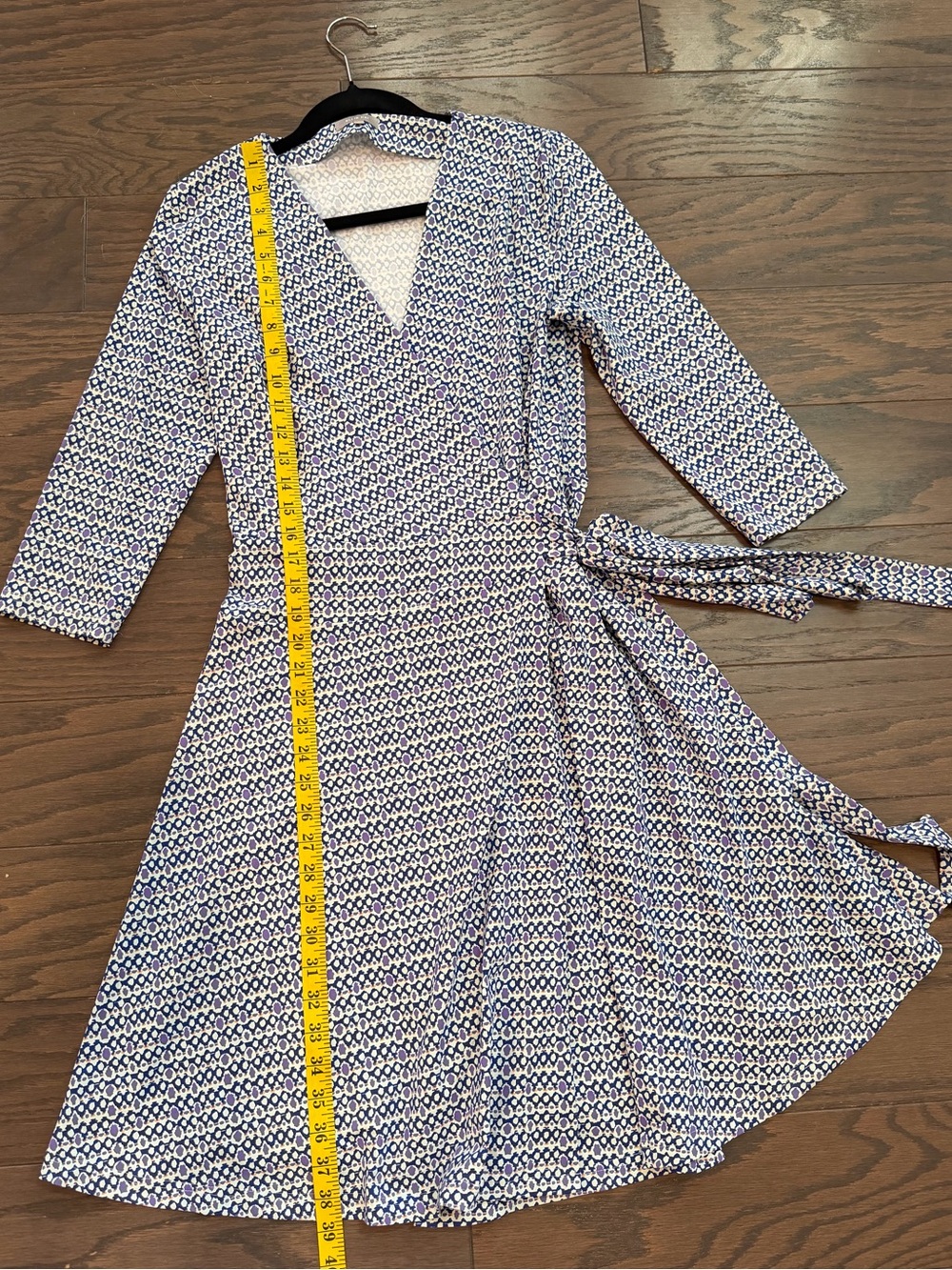 Ellie Kai Blue Purple Geometric Wrap Dress 3/4 Sleeve Size 8 - Picture 5 of 11